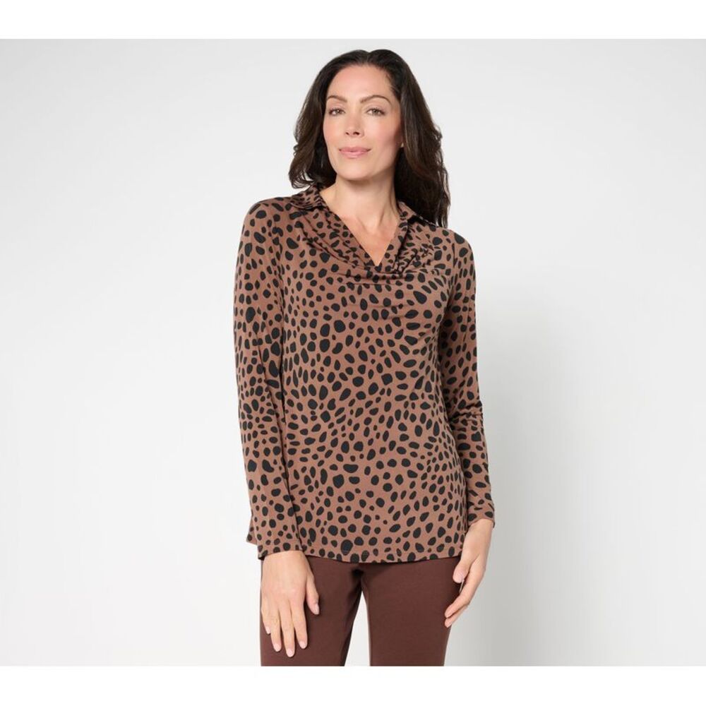 Susan Graver Women's Top Sz L Make Your Selection: Printed Liquid Brown A730741